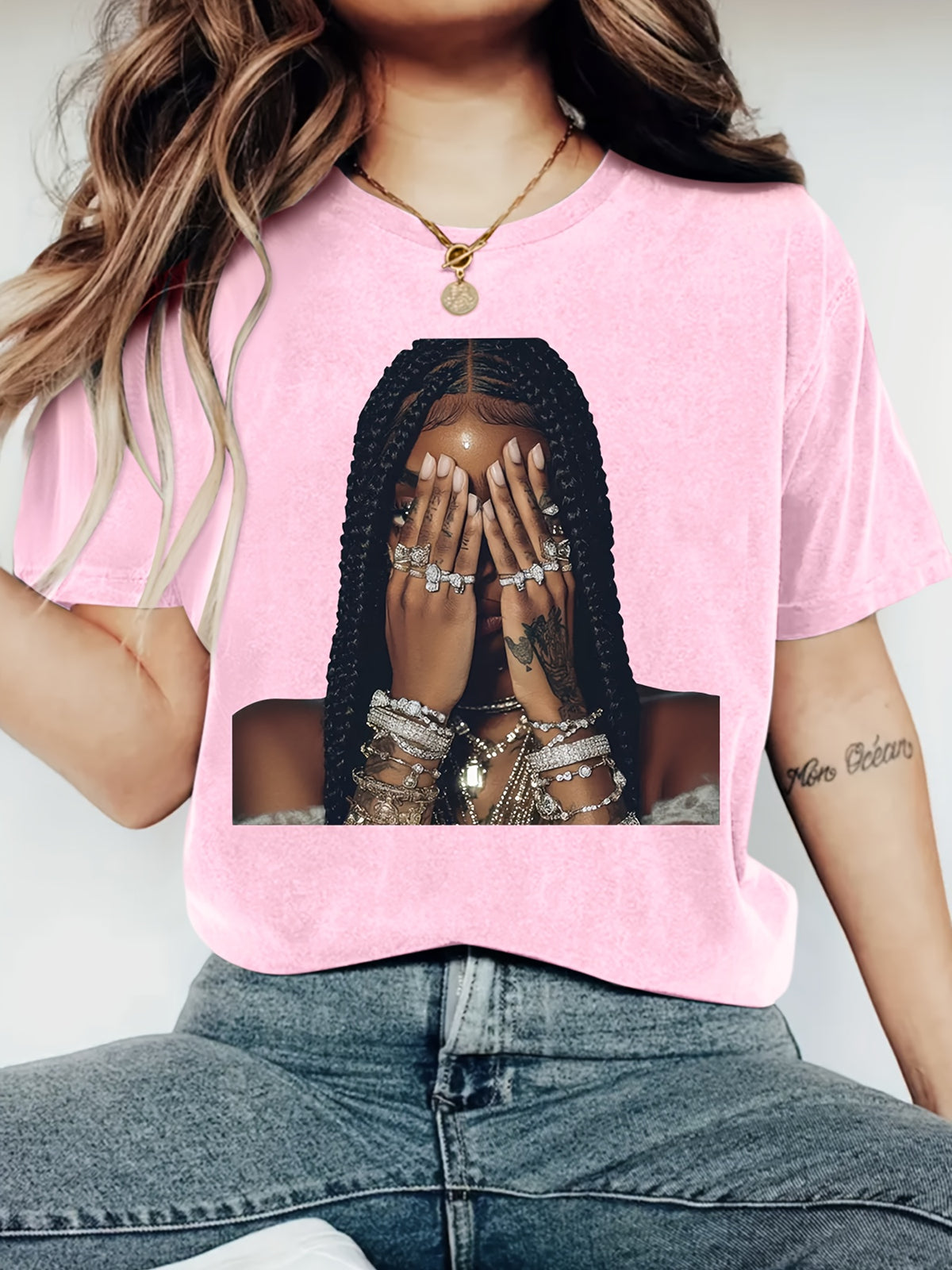 Fashionable Print Crew Neck T-Shirt for Women - Lightweight Breathable Polyester Casual Short Sleeve Tee Spring Summer Everyday Wear