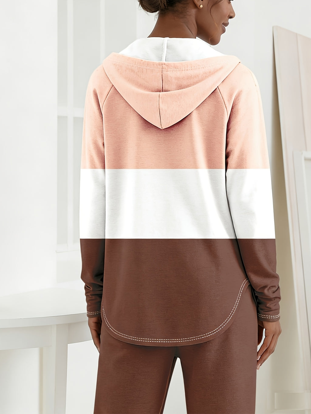 Color Block Hooded Cardigan Wide Leg Pants Lounge Set Women Casual Home Weekend Tracksuit Outfit S-XXL