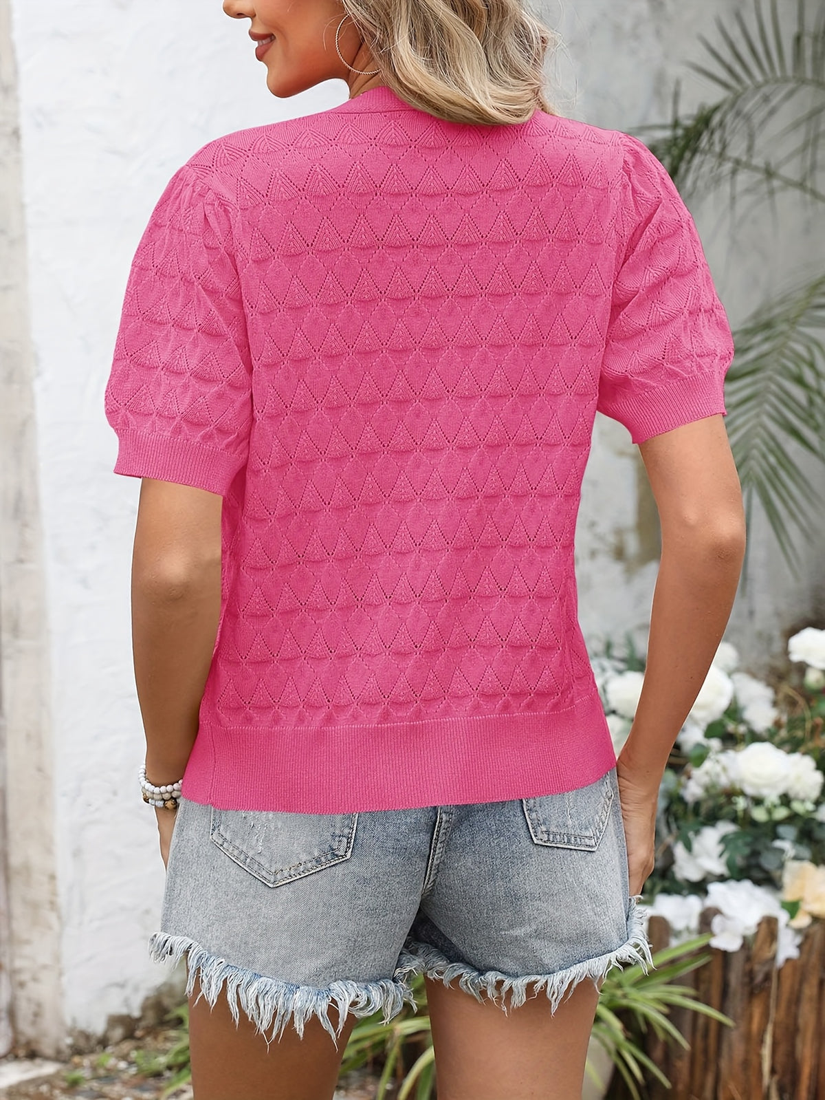 Women's Cropped Crochet Cardigan Puff Sleeve Linen Blend Sheer Lace Knit Short Top Breathable Lightweight Spring Summer Boho Fashion