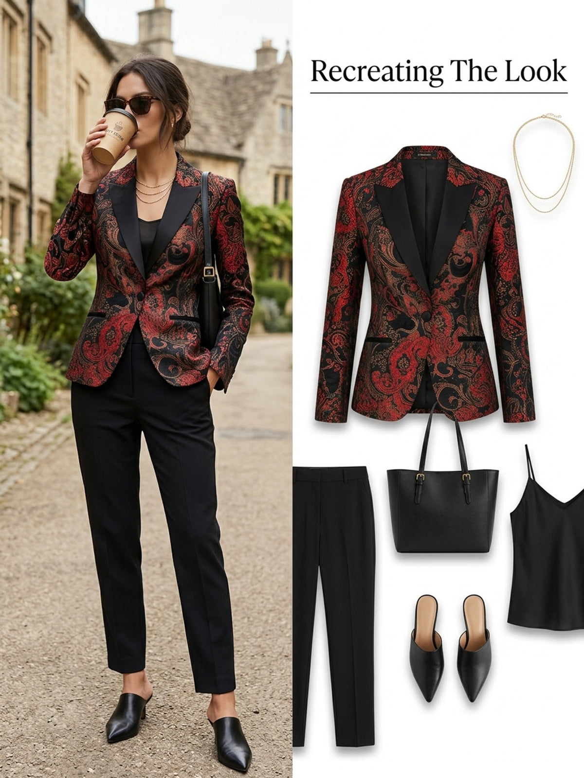 Paisley Print Blazer for Women Satin Stitching Long Sleeve Urban Elegance Cachemire Motif Woven Jacket Black S-XXL