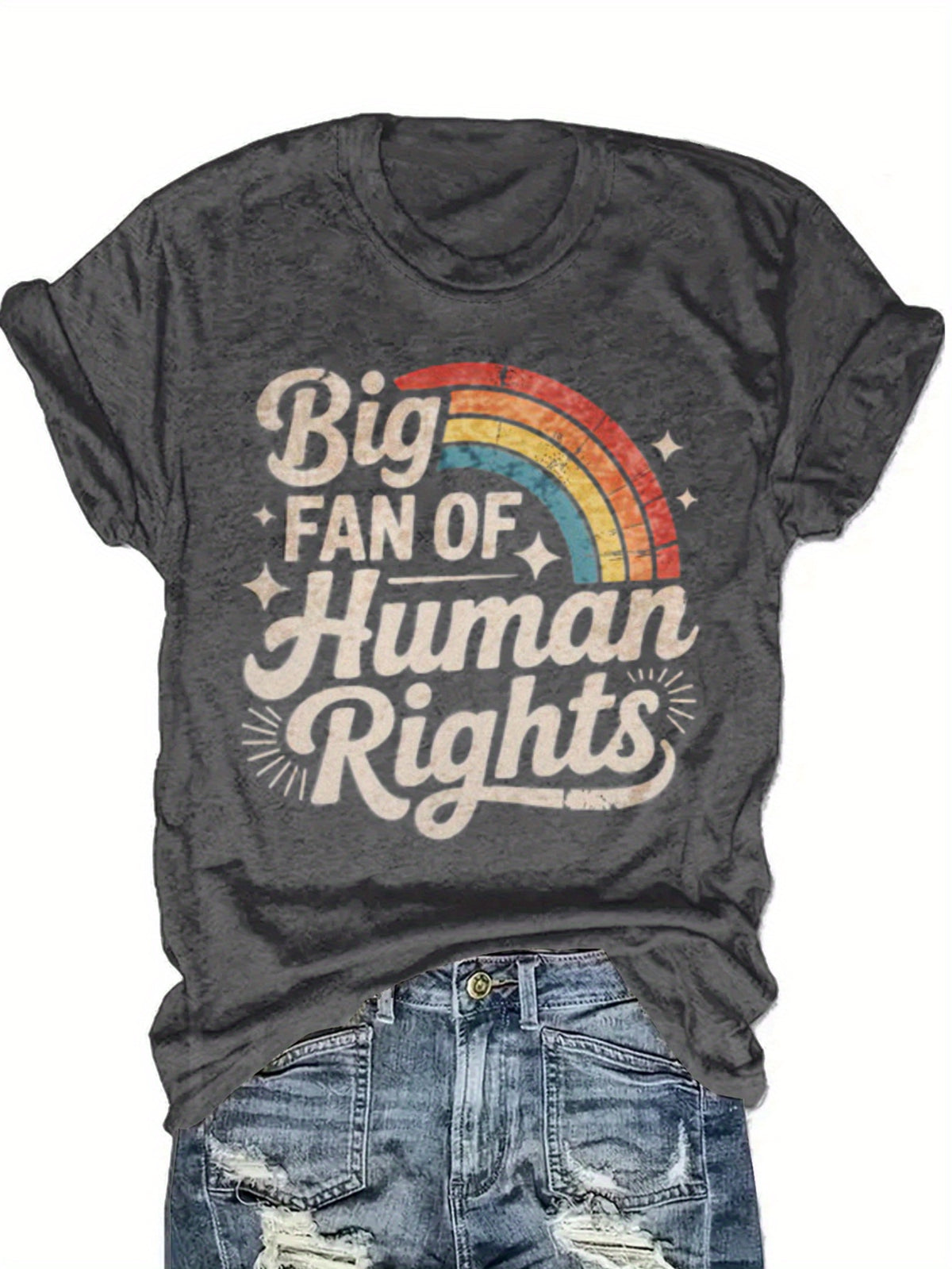 Rainbow Pride Statement Graphic T-Shirt Women Short Sleeve Crew Neck Retro Font Human Rights Street Fashion Casual Tee S-XXL
