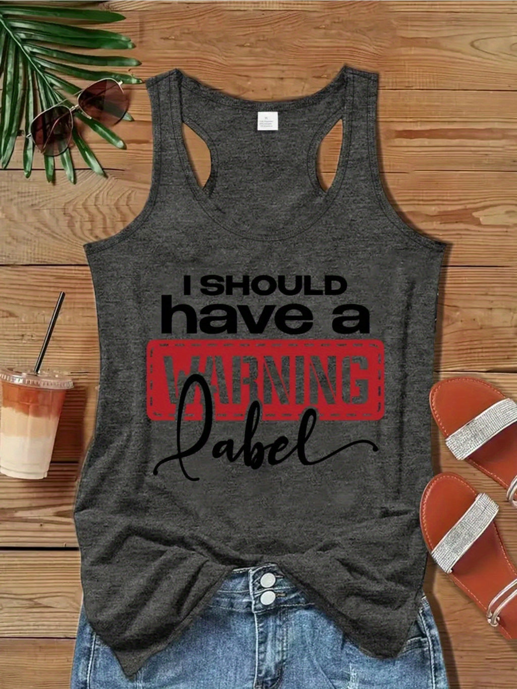 Warning Label Graphic Tank Top Women Funny Sleeveless Tee Statement Shirt | Mira Roam