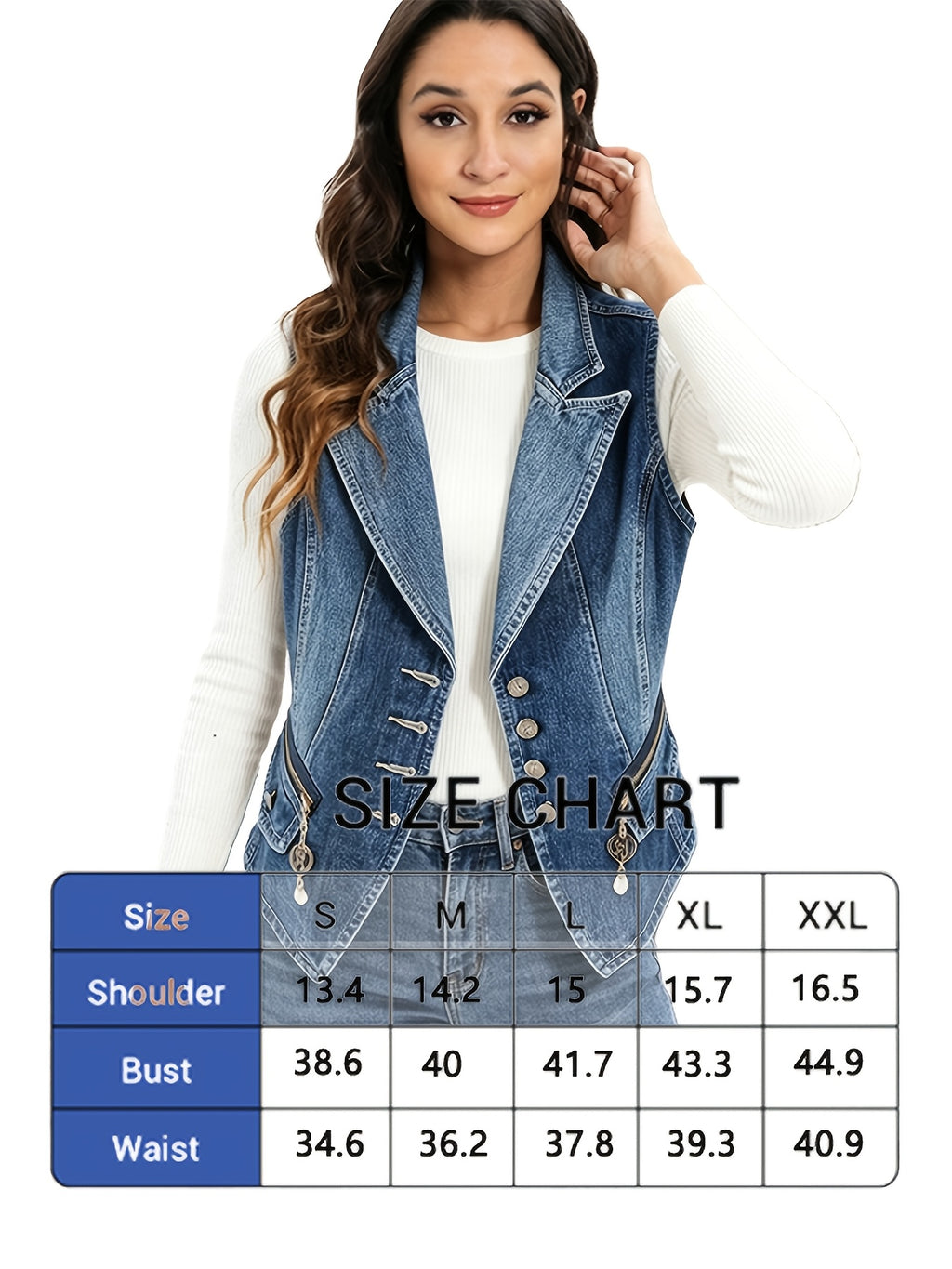 Denim Vest Women Deep Blue Button Sleeveless Jacket Structured Layering 300gsm S-XXL