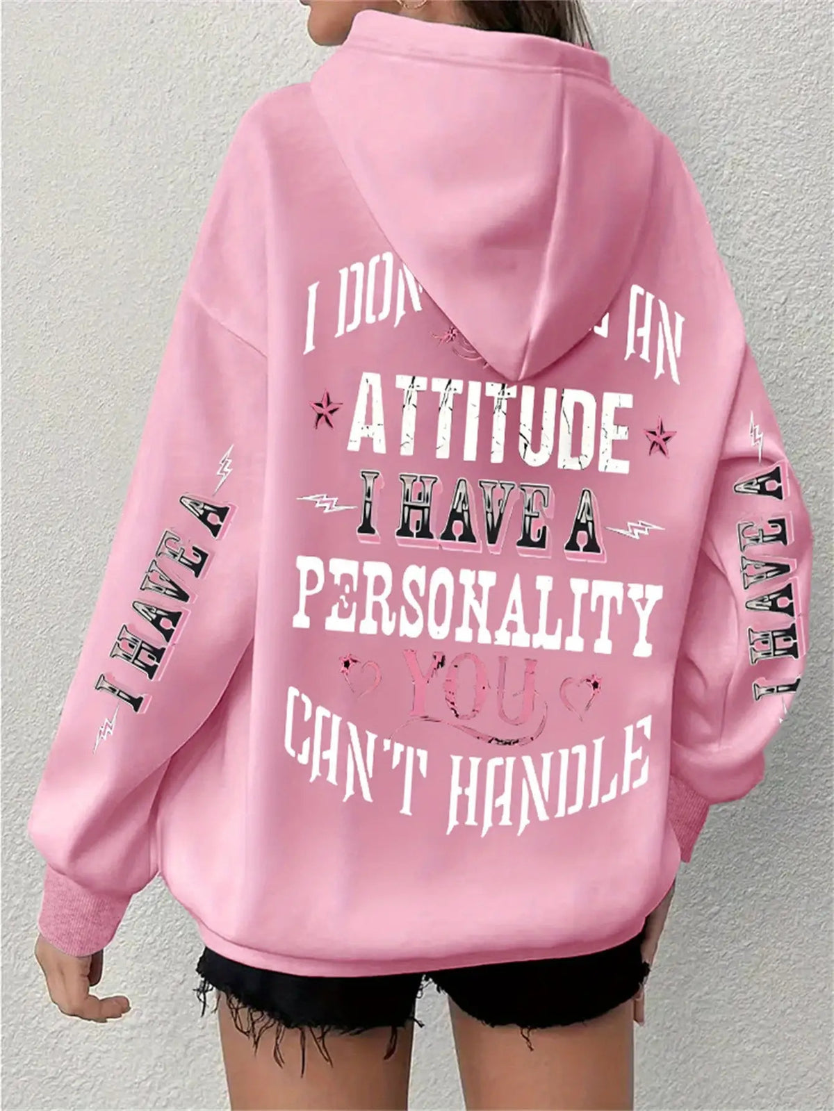 Funny Sassy Quote Hoodie Women Full Body Print Pullover Sweatshirt Attitude Personality Statement Fall Winter Violet Apricot Grey