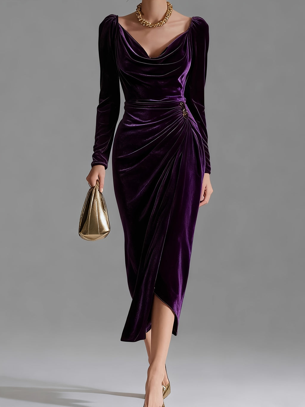 Evening Gown Women Deep V-Neck Long Dress | Elegant Vintage Formal Party Wedding Gala Ruffle Maxi Dress Fall Winter