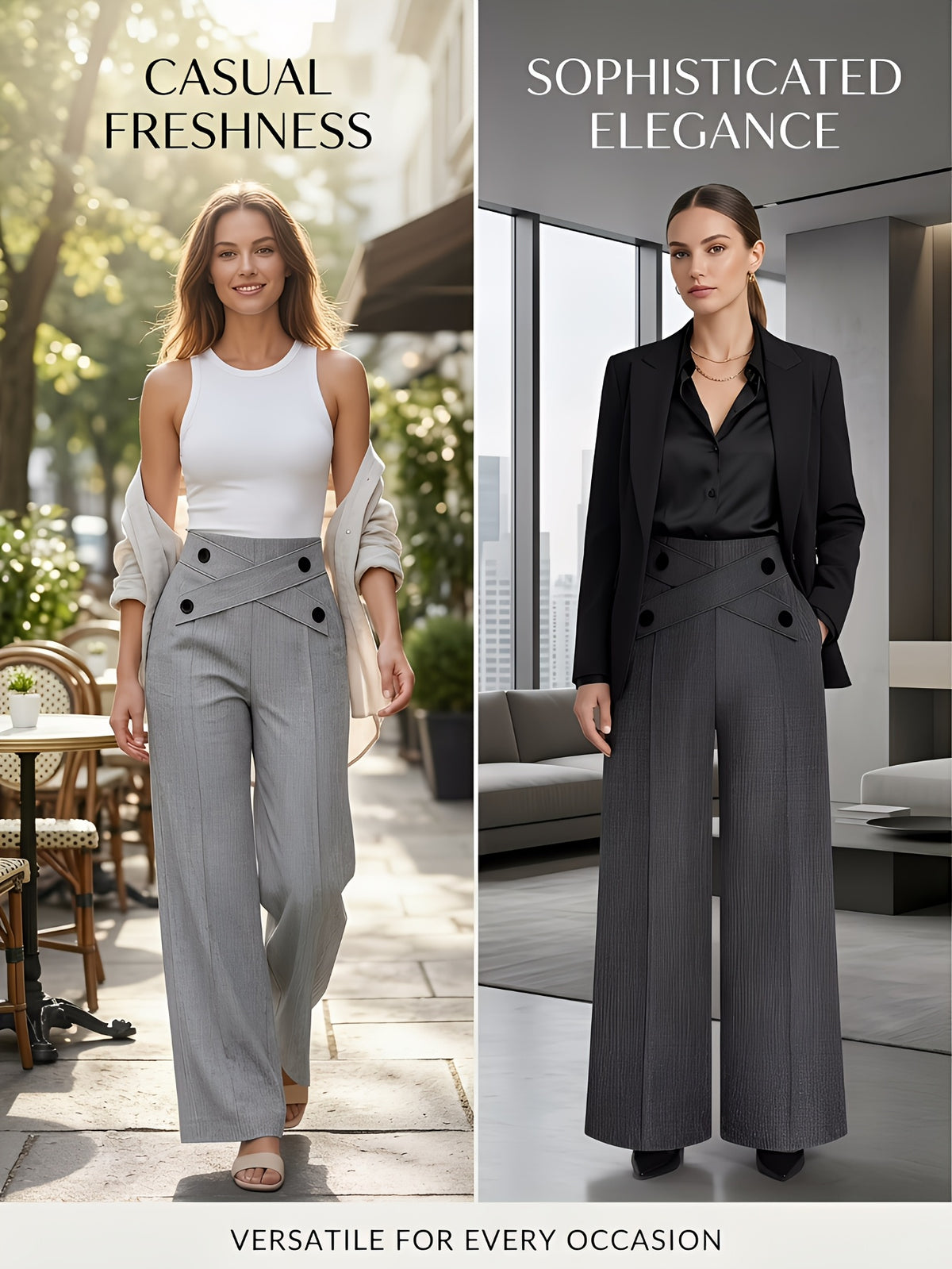 Straight Leg Dress Pants Women Button Closure Elegant All-Season Office Business Casual Daily Wear Easy Care Formal Bottoms S-XXL