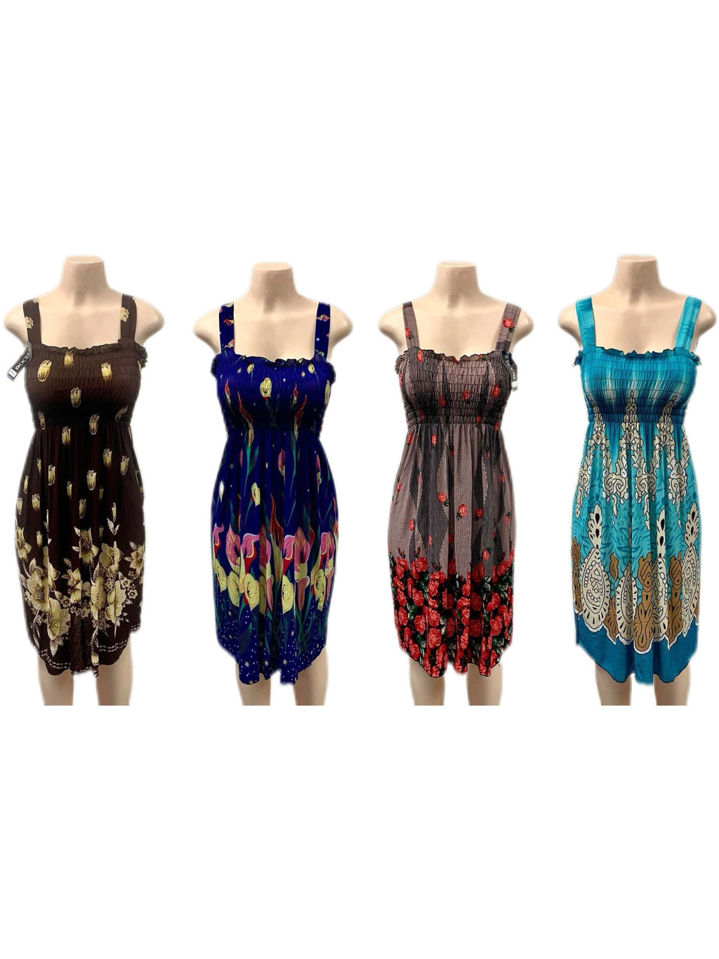 Floral Print Spaghetti Strap Square Neck Boho Short Dress Women 3-Pack Summer Casual Mini Dress Random Color