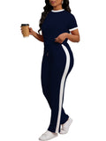 Women Colorblock 2 Piece Tracksuit Set Short Sleeve Crew Neck Top Striped Sweatpants Casual Lounge Jogger Matching Outfit for Workout Everyday Wear