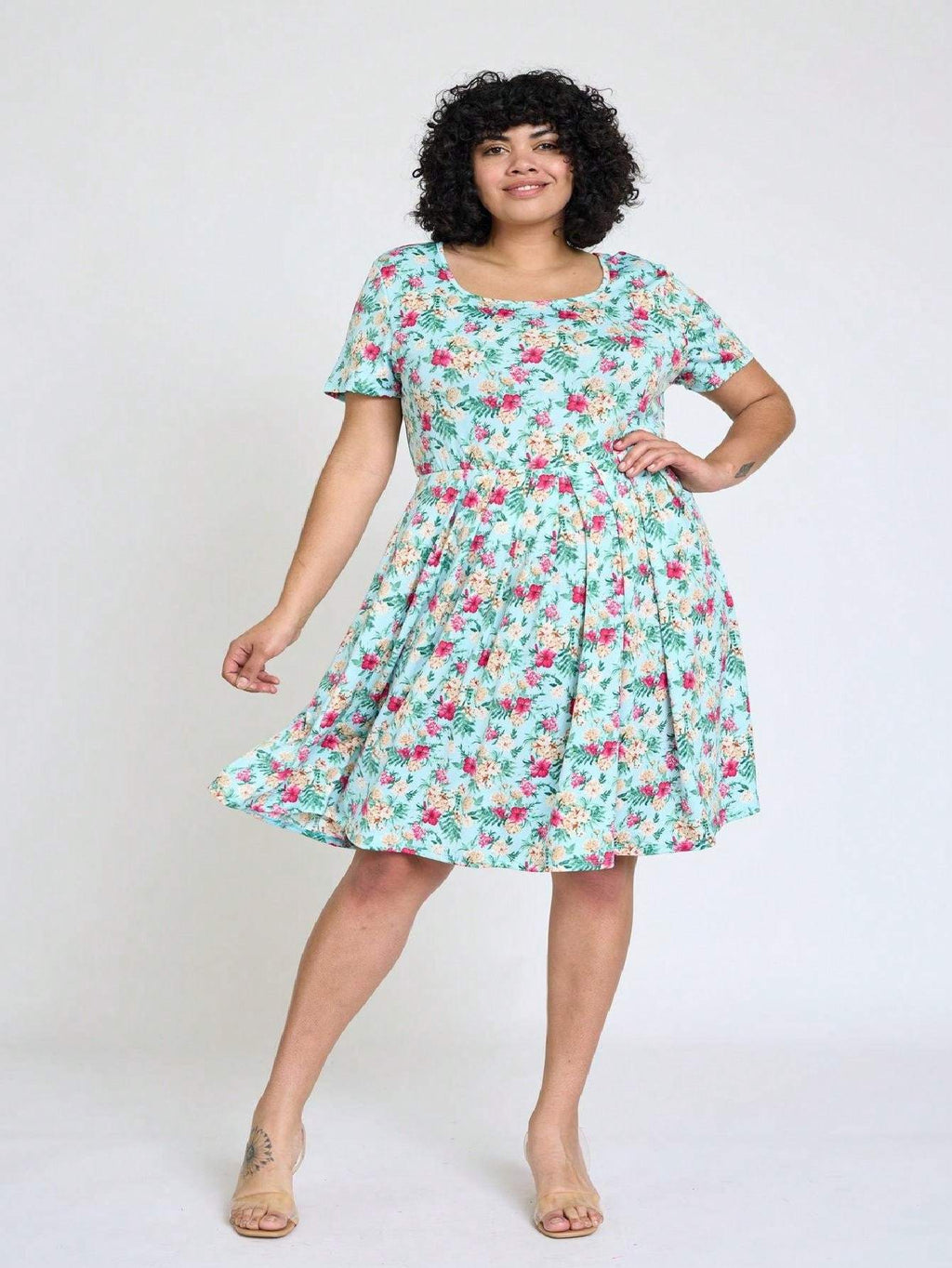 Paisley Floral Swing Dress Women Chevron Stripe Patchwork Pleated Square Neck Elastic Waist Midi Casual Plus Size S-3X