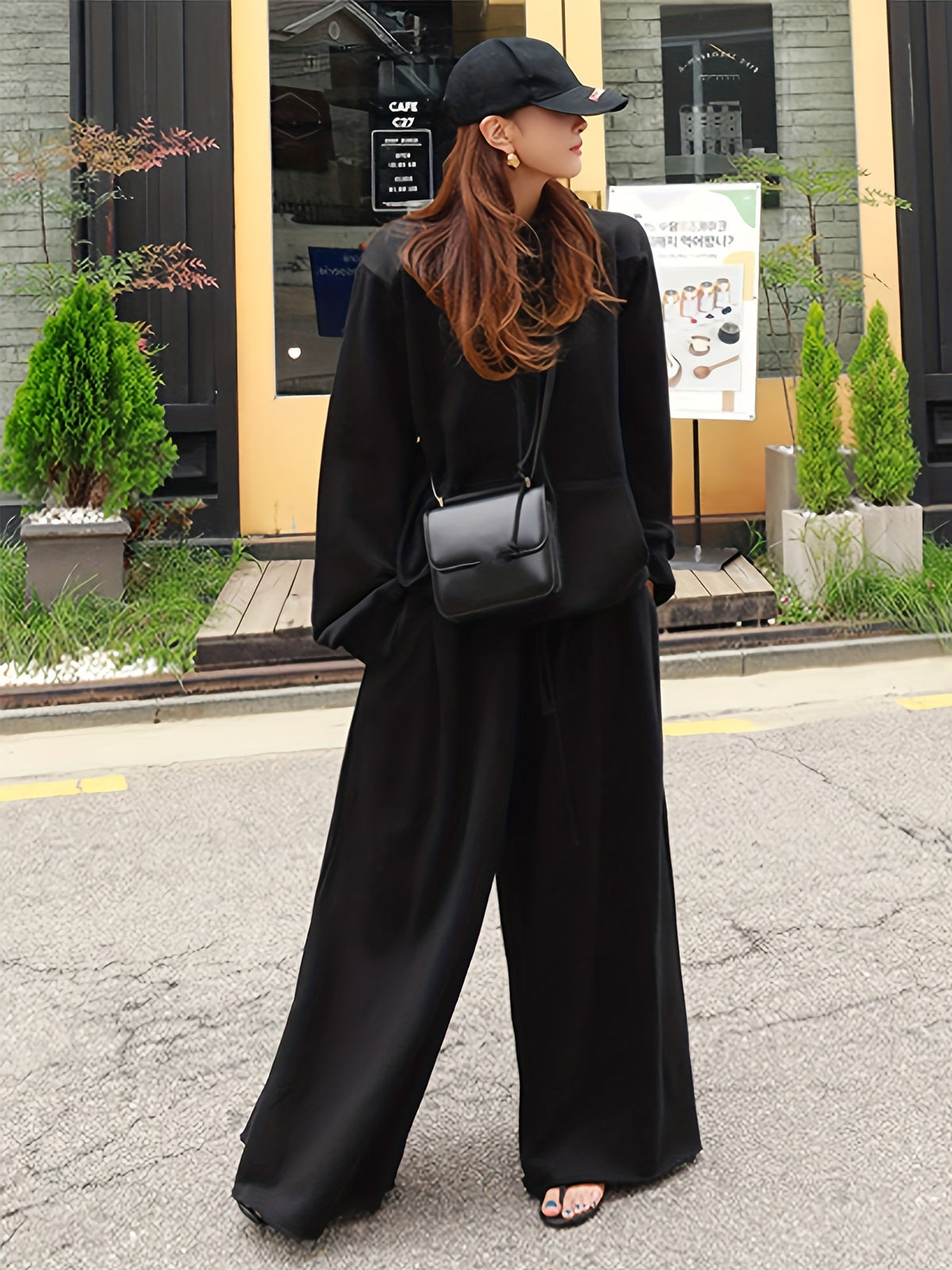 Wide Leg Lounge Pants Women High Waist Baggy Sweatpants Rolled Hem Elastic Waist Solid Grey Casual Home All-Season Urban Style S-XXL