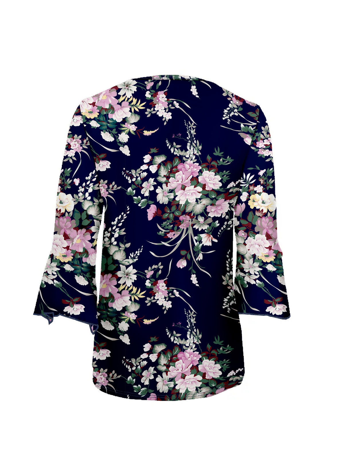Floral Print V-Neck Top Women 3/4 Sleeve Elegant Notched Blouse Casual Spring Summer Shirt Feminine S-XXL