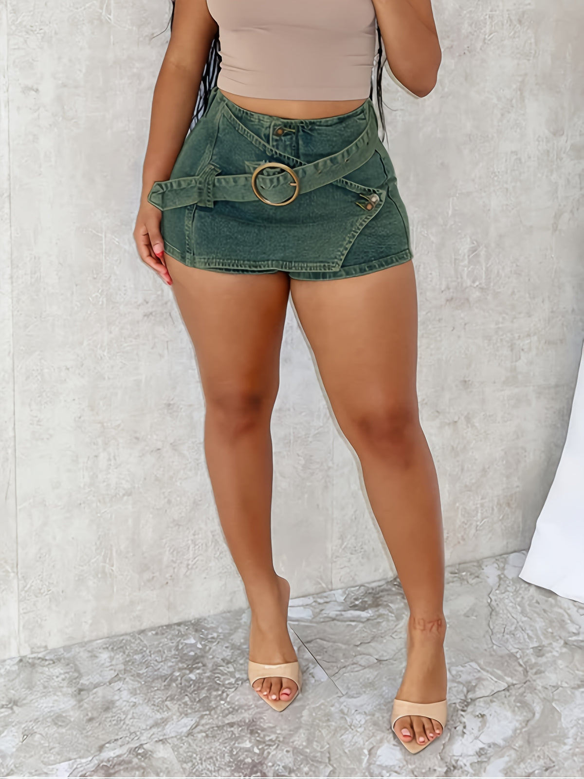 Y2K High Waist Mini Skirt Women Denim Buckle Belt Party Club Summer Vintage Solid Color S-XXL