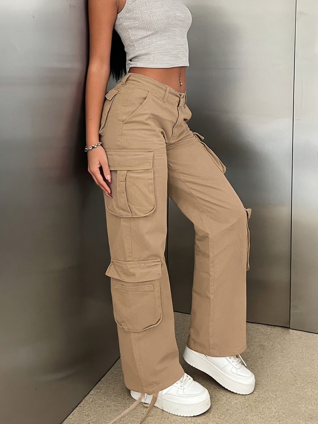 Women's Y2K Cargo Pants Multi-Pocket Street Style Wide Leg Trousers Retro Washed S-XXL | Mira Roam