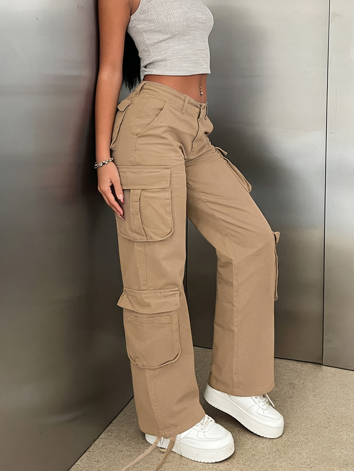 Y2K Retro Washed Cargo Pants Women Multi Pocket Street Travel Casual Vintage Basic Work Trousers Chic