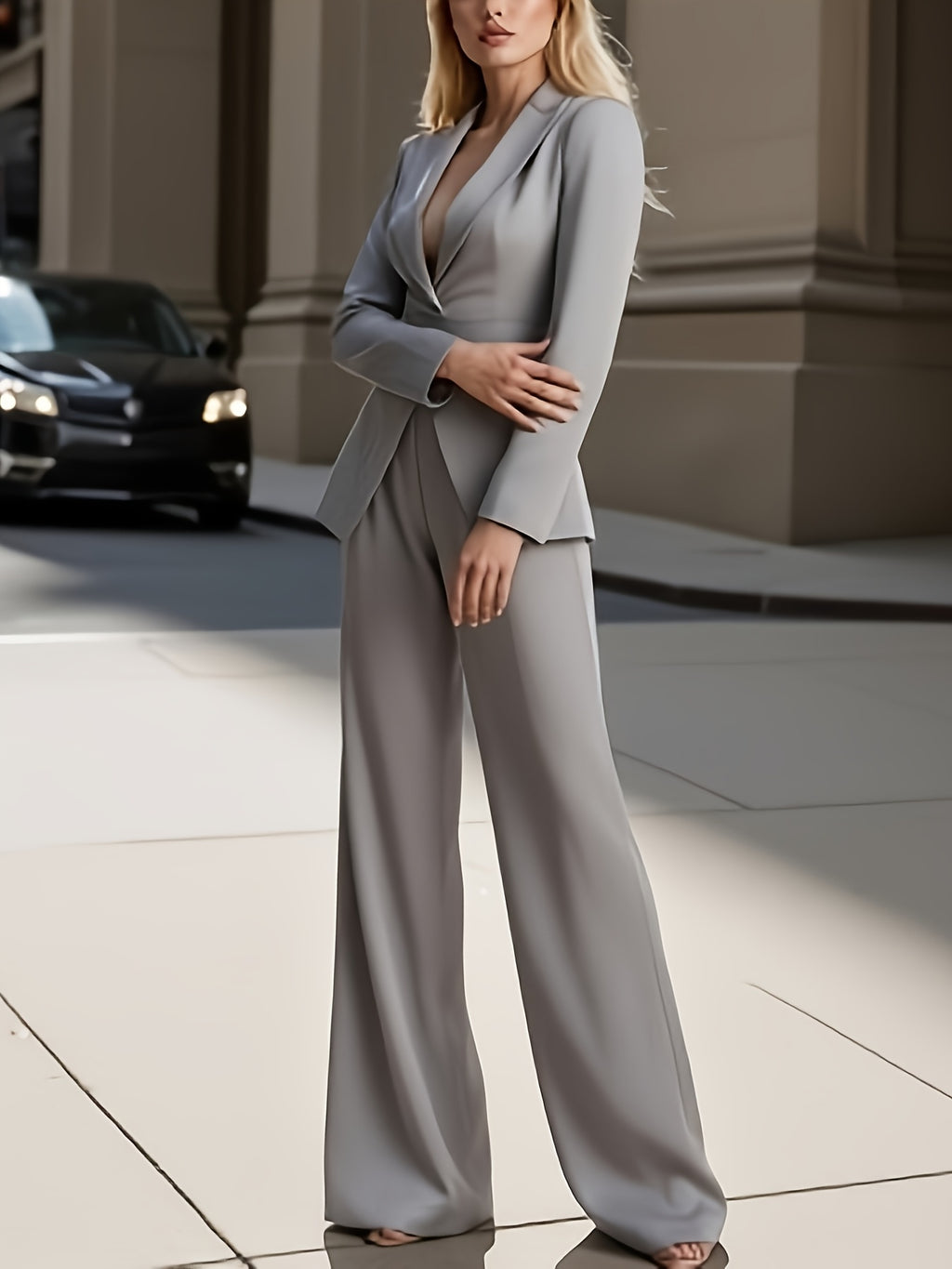 Women Space Gray Shawl Collar Waist Ruched Blazer Elegant Office Social Occasion Fall Winter S-XXL