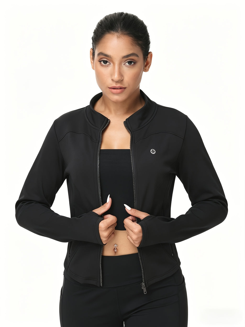 Women Zip Up Workout Jacket Thumb Holes Lightweight Moisture Wicking Slim Fit Sportswear Black Camel S-XL