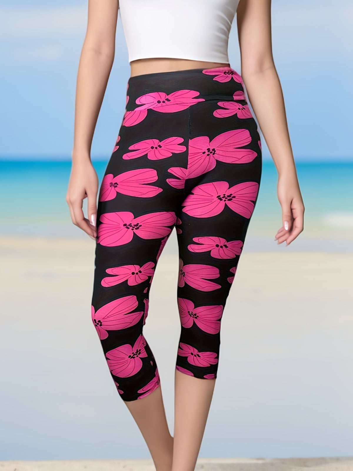 High Waist Peach Lift Capri Yoga Pants for Women – Printed Super Soft Leggings Blue Graffiti Pink Flower Hanger Swallow, Workout Fitness Running Sports, S-XL