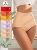 8-Pack Plus Size High-Waisted Tummy Control Briefs for Women - Butterfly Pattern Seamless Shaping Underwear, Breathable Soft Fabric, 8 Colors, Sizes S-5XL