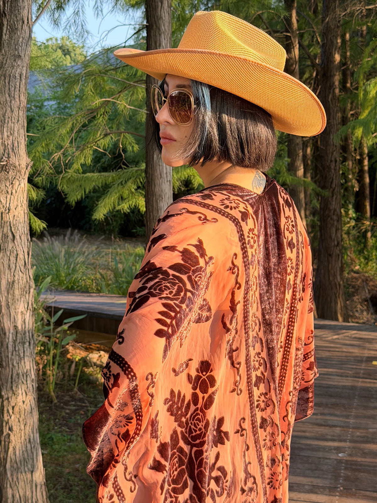 Boho Burnout Velvet Kimono Women Long Cardigan Cover Up Tassel Floral Embroidered One Size