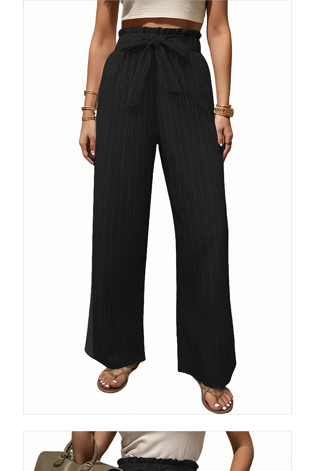 Pleated Wide Leg Pants Women 3 Pack Bow Elastic Waist Loose Straight Leg Long Trousers Spring Summer Daily Commute Casual Versatile S-XXL