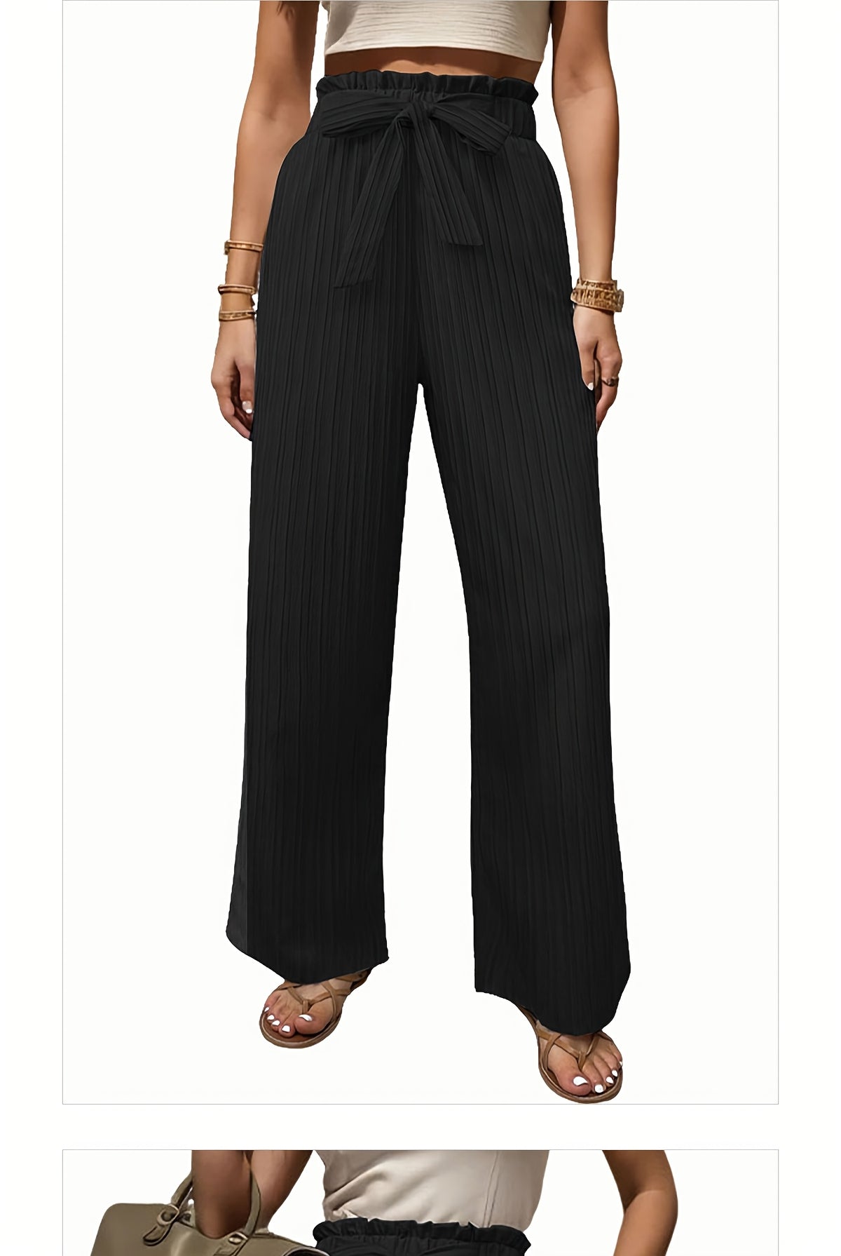 Pleated Wide Leg Pants Women 3 Pack Bow Elastic Waist Loose Straight Leg Long Trousers Spring Summer Daily Commute Casual Versatile S-XXL