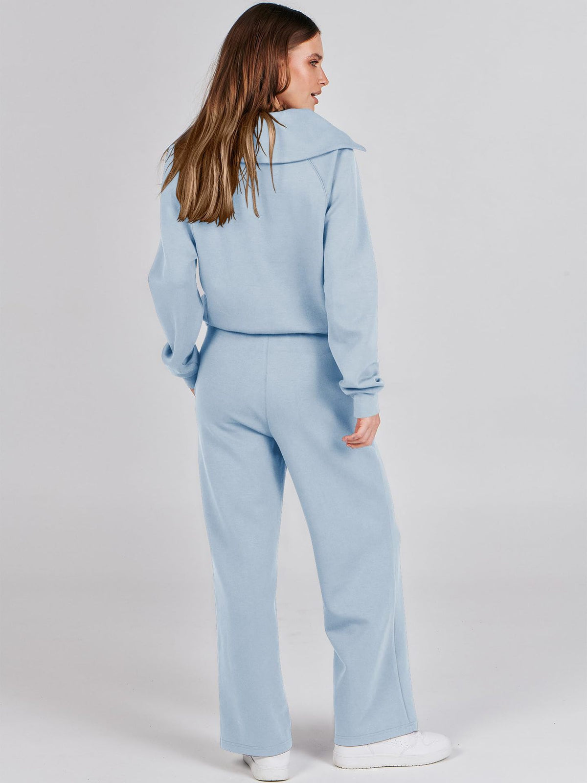 Zipper Sweatshirt Wide-Leg Pants 2 Piece Set Women Casual Tracksuit Outfit for Spring Fall - Loose Fit Jogger Co-ord Set