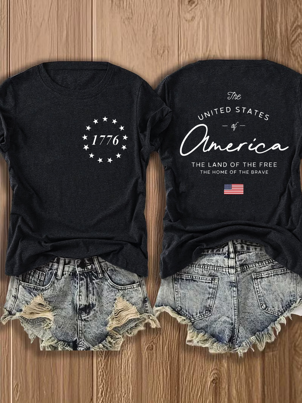 1776 American Flag T-Shirt Women US Patriotic Symbols Short Sleeve Casual Streetwear Blouse 70% Polyester Mid-Stretch Breathable Fourth of July Fall Top S-XXL