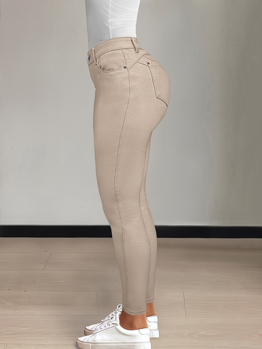 Women's High-Waist Skinny Jeans Stretchy Fabric Multi-Color Long Style Casual Streetwear Button Decor Five Pockets