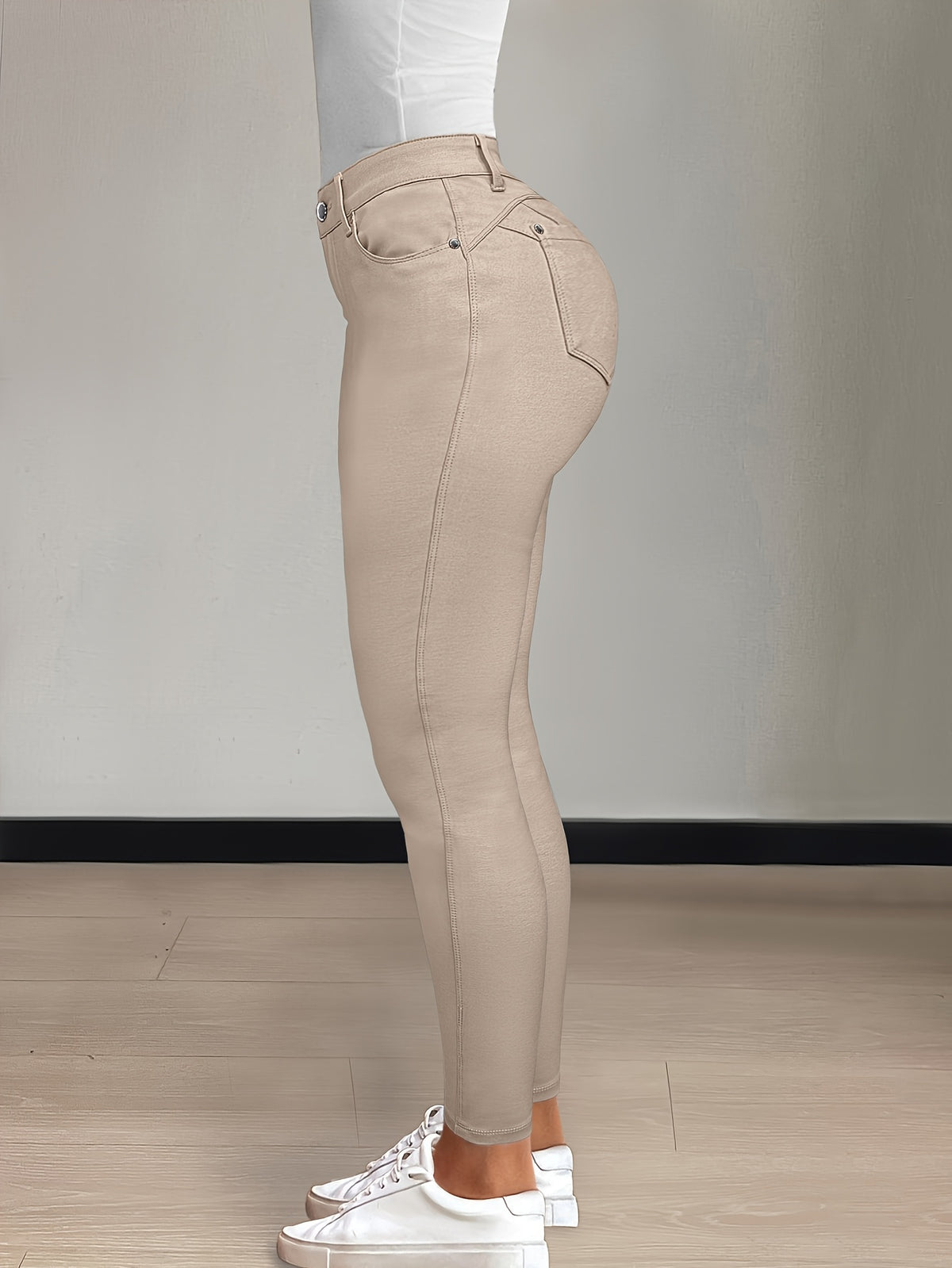 Women's High-Waist Skinny Jeans Stretchy Fabric Multi-Color Long Style Casual Streetwear Button Decor Five Pockets