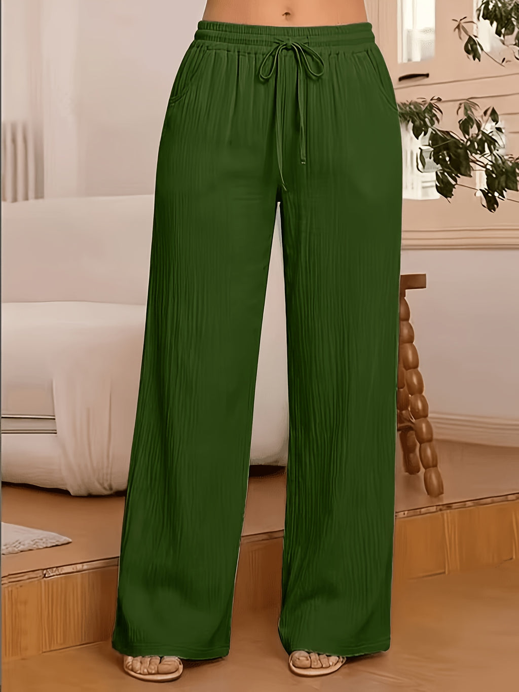 Women's Wide-Leg Pants Solid Color Elastic Waist Casual Comfortable Trousers S-XXL | Mira Roam
