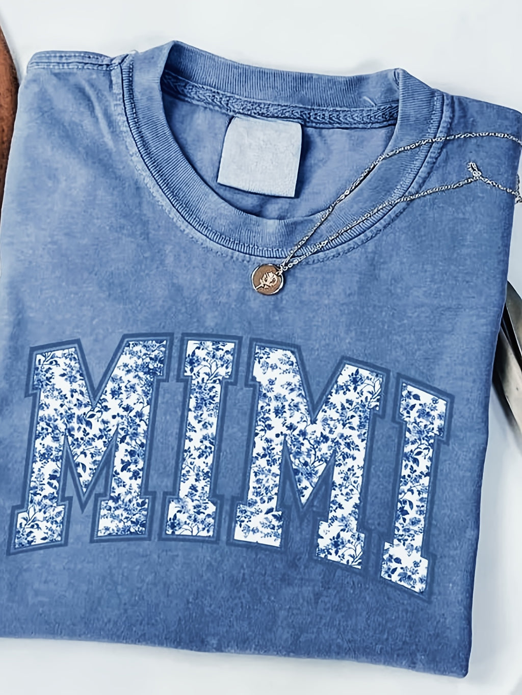 Floral MIMI Print Women T-Shirt Short Sleeve Loose Crew Neck Casual Graphic Tee Breathable Lightweight Everyday Top