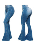 High Waist Flared Jeans Women Stretch Floor Length Wide Leg Pants All Season Casual Denim Trousers S-XXL