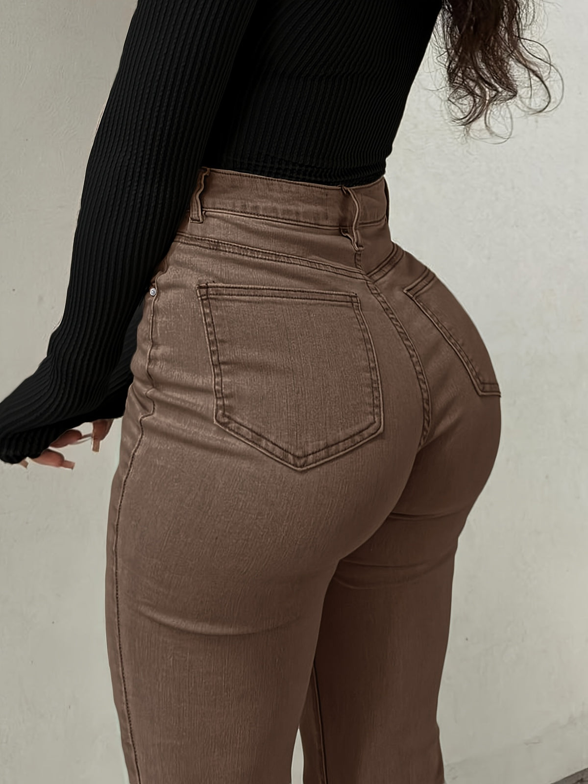 Women's Y2K Straight Leg Denim Pants High Elastic Vintage Street Style Solid Color Long Jeans Versatile Trendy Fashion Bottoms