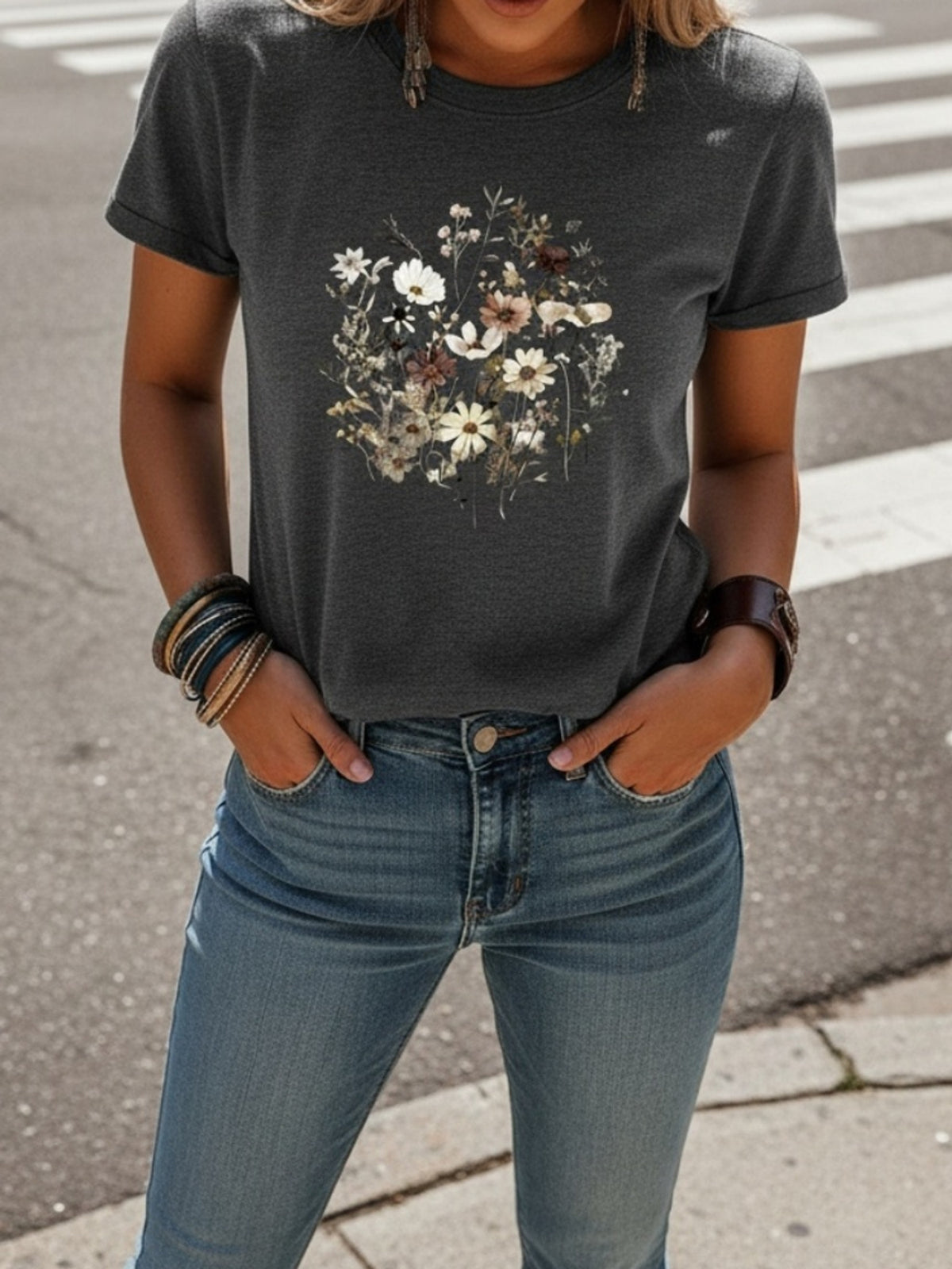 Geometric Print Crew Neck T-Shirt Women Casual Short Sleeve Stretch Knit Graphic Tee Light Airy Spring Summer Fall S-XXL