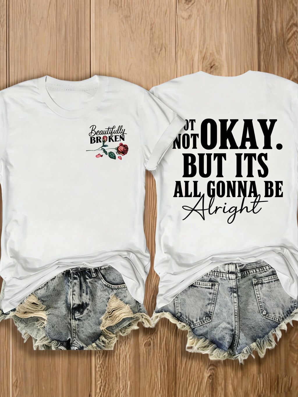 Inspirational Graphic Tee Women Floral Print Double Sided T-Shirt Casual Motivational Blend Top Gift XS-XL
