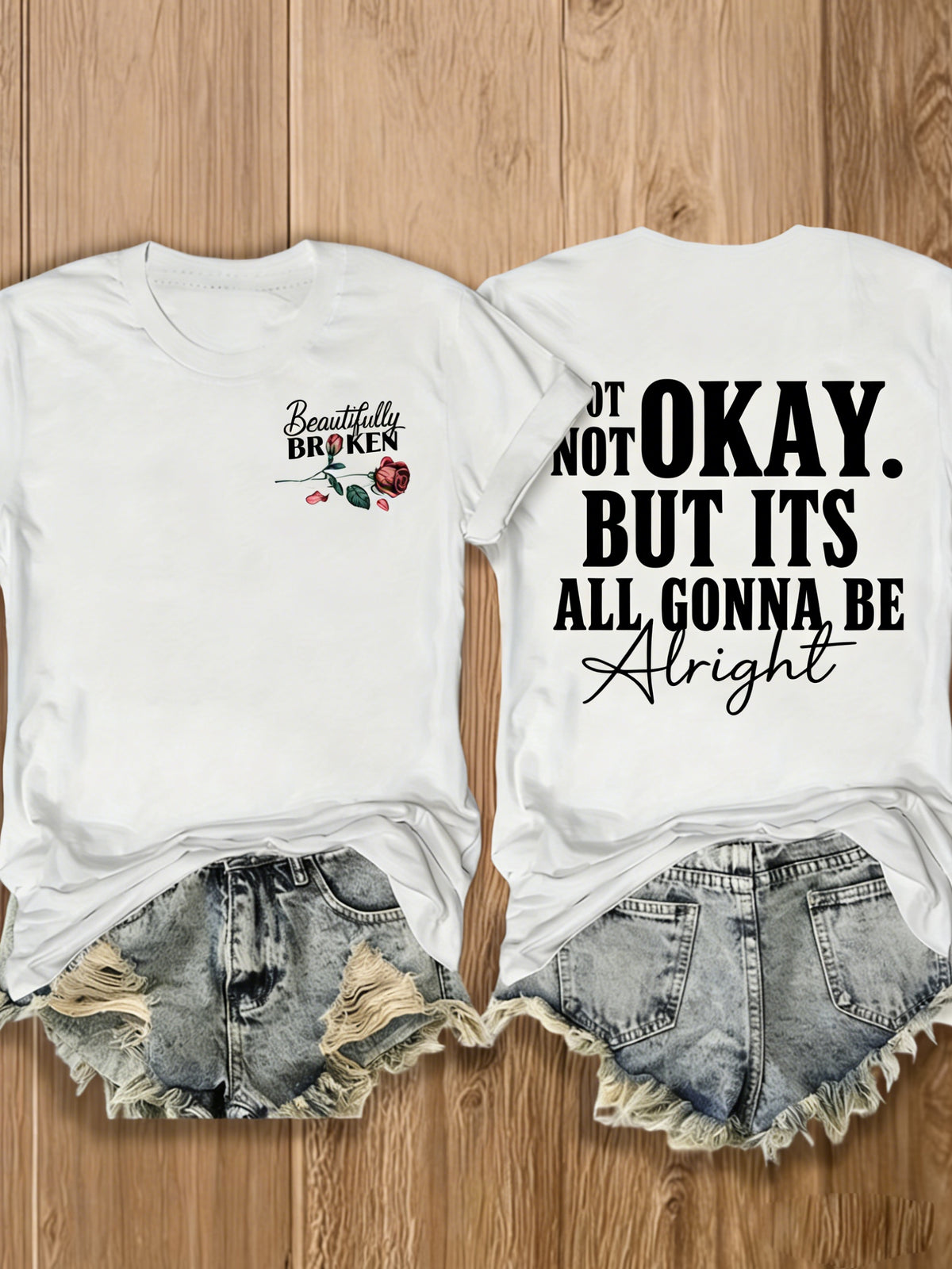 Inspirational Graphic Tee Women Floral Print Double Sided T-Shirt Casual Motivational Blend Top Gift XS-XL