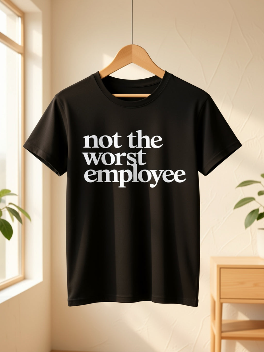 Funny Work Slogan T-Shirt Women Cartoon Print Crew Neck Short Sleeve Casual Humor Graphic Tee Not The Worst Employee Machine Washable Minimalist Office Gift Top S-XXL