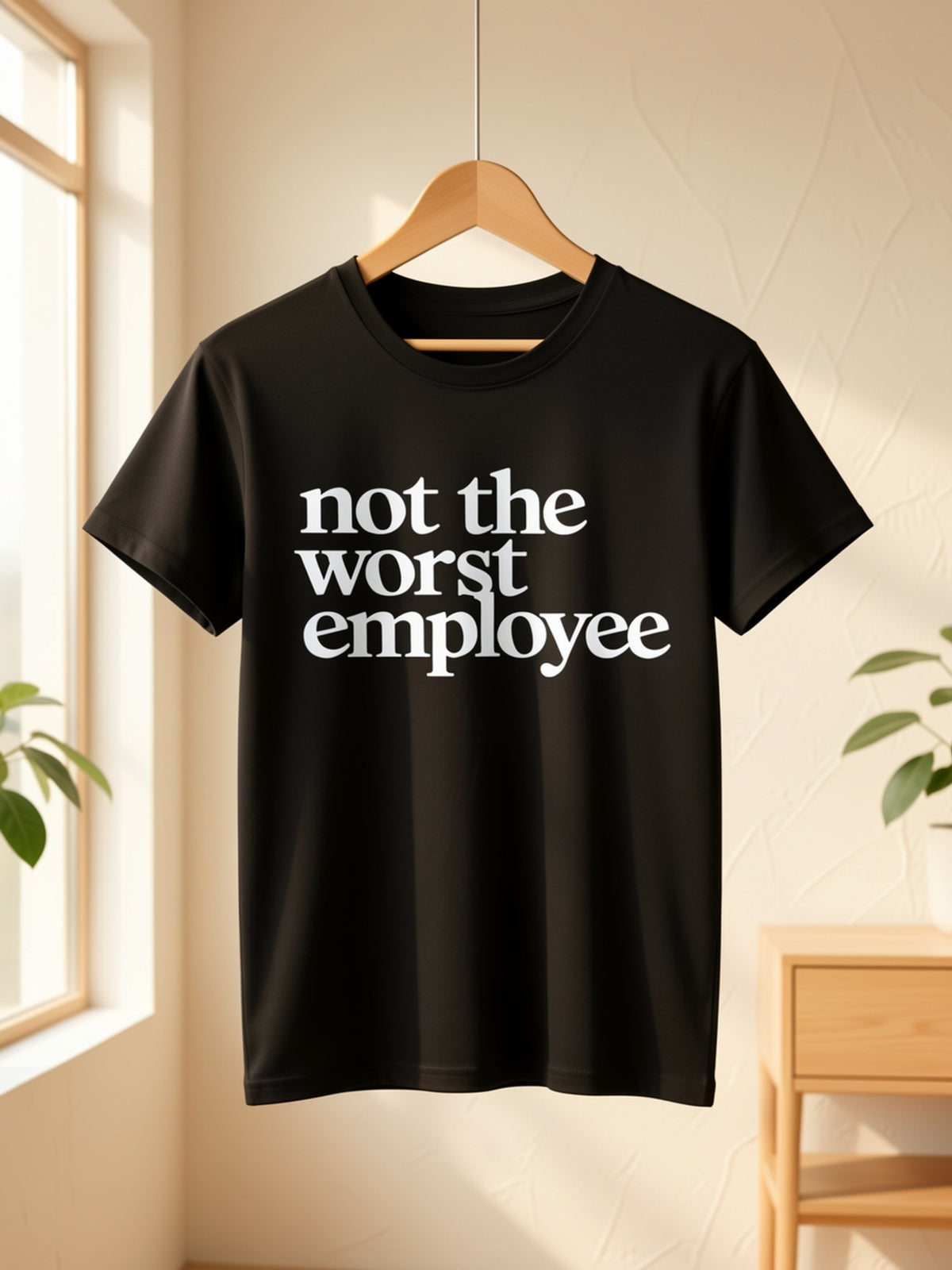 Funny Work Slogan T-Shirt Women Cartoon Print Crew Neck Short Sleeve Casual Humor Graphic Tee Not The Worst Employee Machine Washable Minimalist Office Gift Top S-XXL