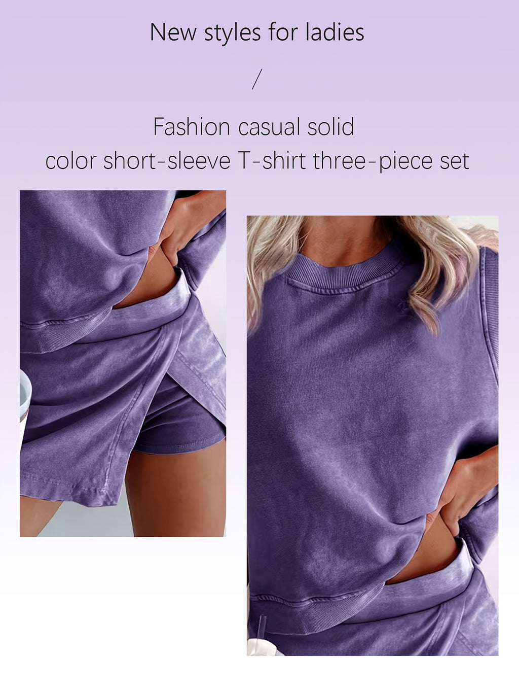 Solid Color 2-Piece Set Women Short Sleeve T-Shirt and Pants Casual Summer Matching Outfit