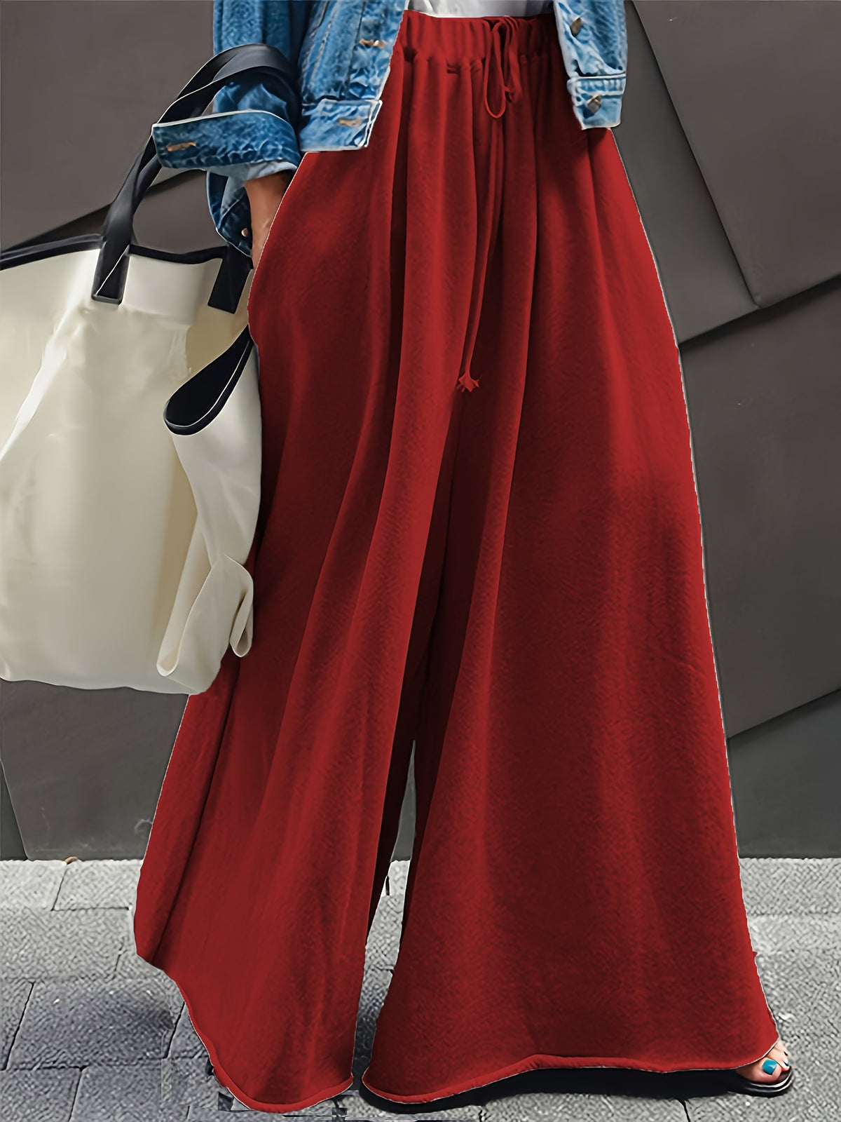 Wide Leg Lounge Pants Women High Waist Baggy Sweatpants Rolled Hem Elastic Waist Solid Grey Casual Home All-Season Urban Style S-XXL