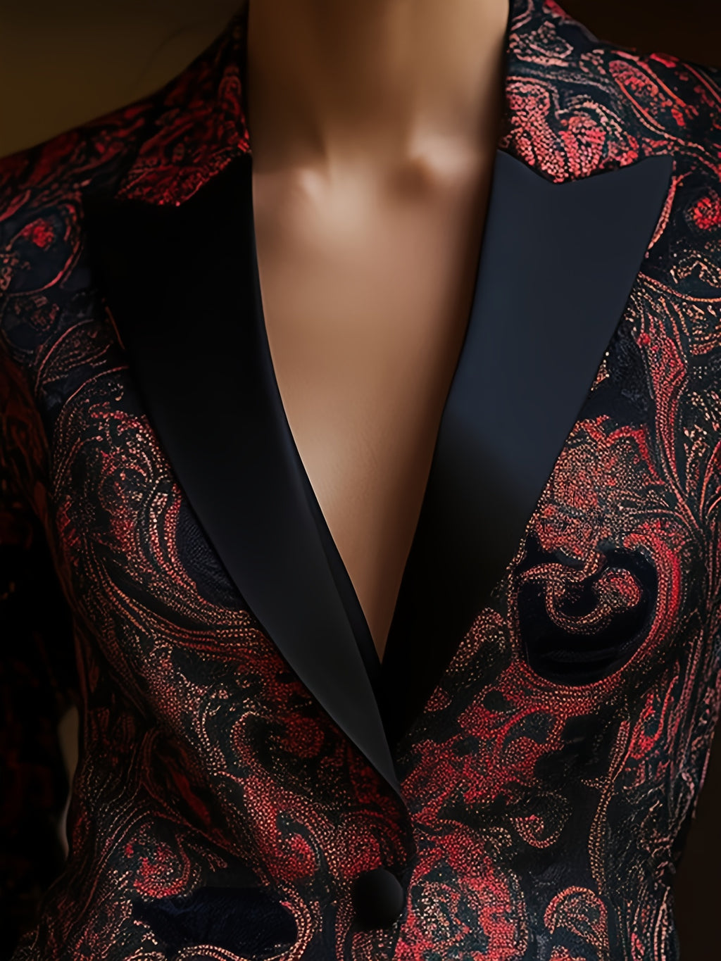 Paisley Print Blazer for Women Satin Stitching Long Sleeve Urban Elegance Cachemire Motif Woven Jacket Black S-XXL