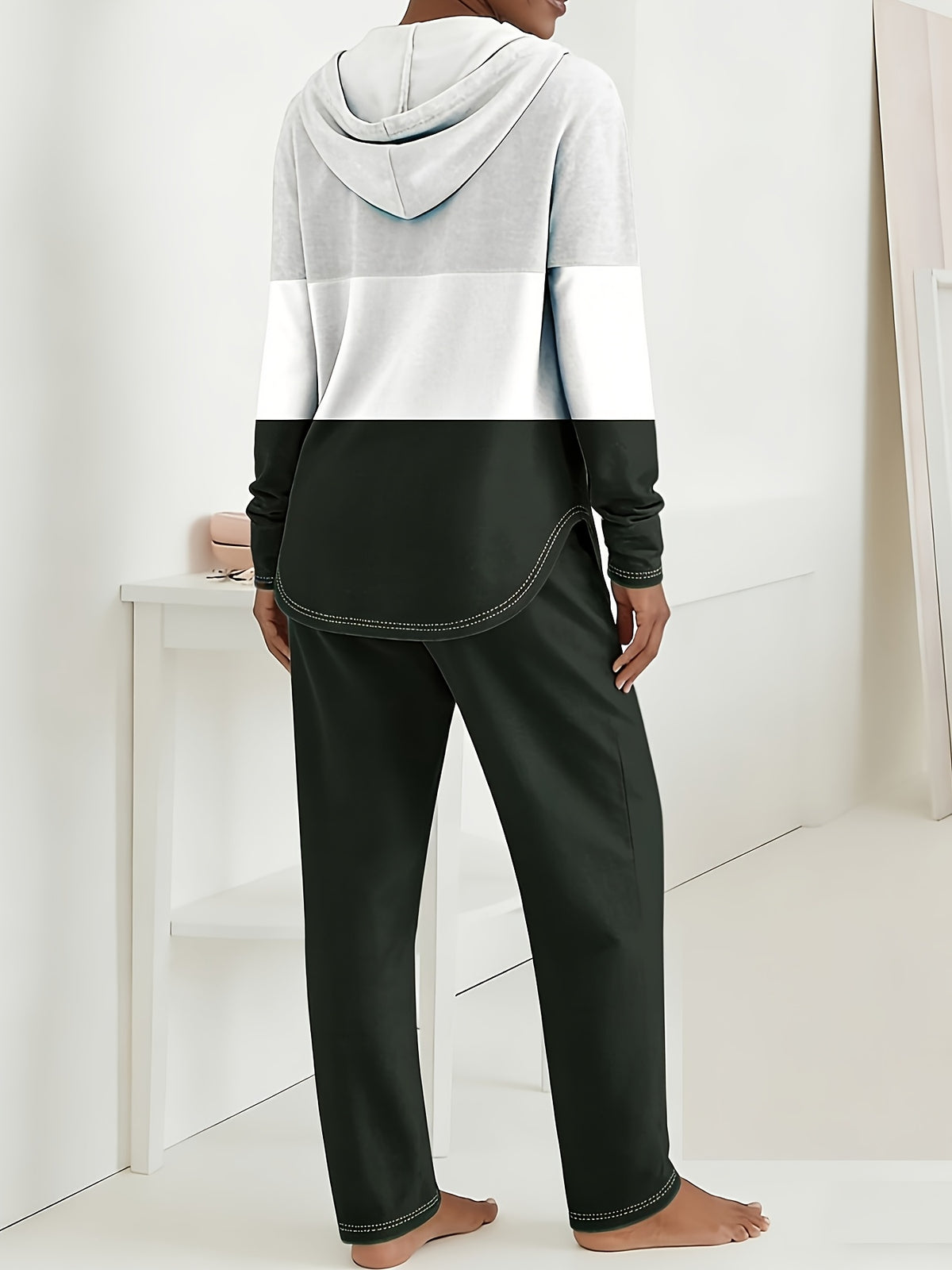 Color Block Hooded Cardigan Wide Leg Pants Lounge Set Women Casual Home Weekend Tracksuit Outfit S-XXL