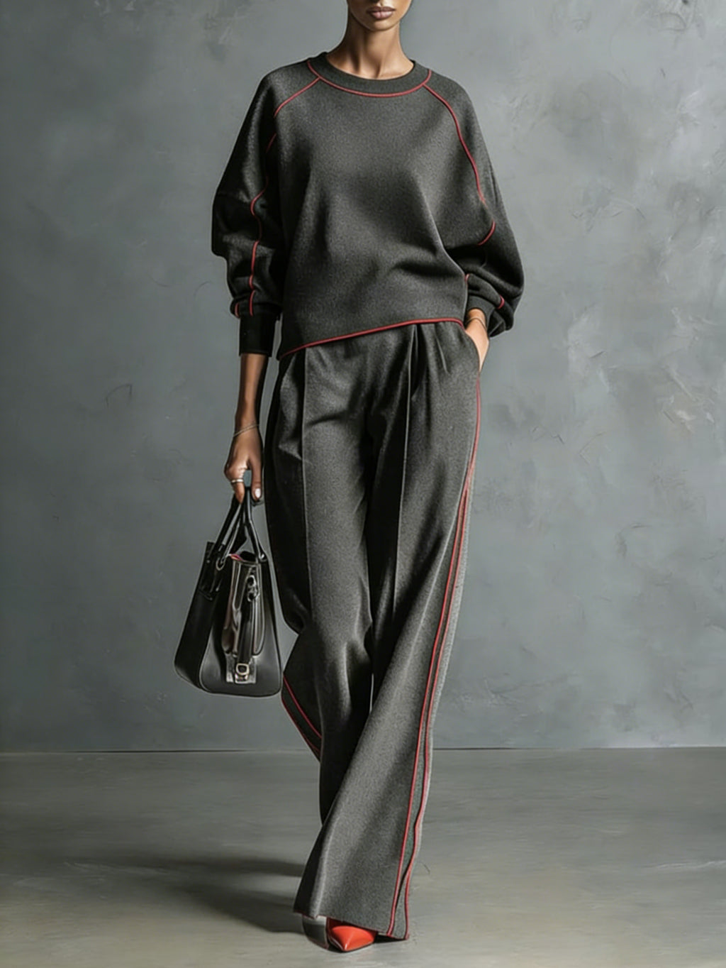 Women's 2pcs Color Block Top & Wide-Leg Pants Set Casual Commuting Relaxed Outfit L-XXL