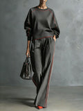 Women's 2pcs Color Block Top & Wide-Leg Pants Set Casual Commuting Relaxed Outfit L-XXL