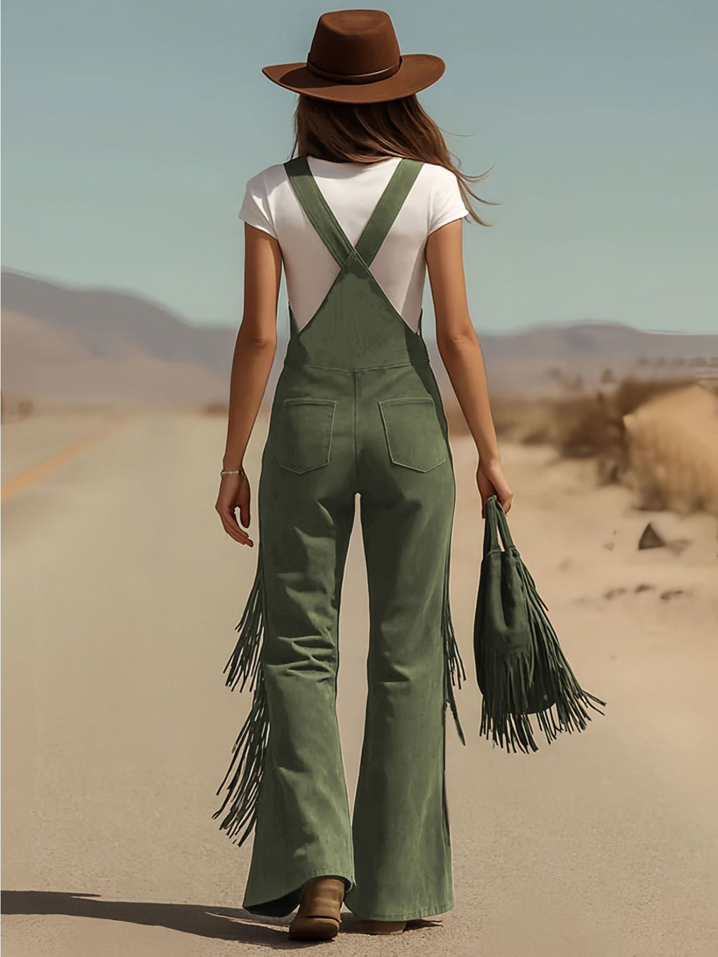 Vintage Fringe Overalls Women Wide Leg Loose Faux Suede Western Boho Festival Country Concert Halloween Costume Outfit