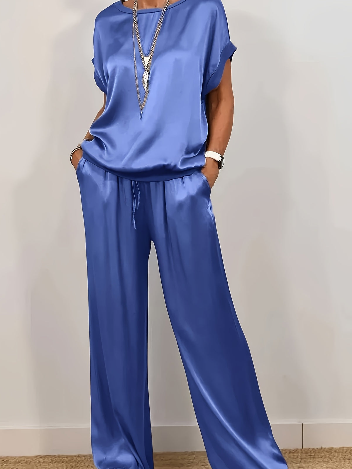 Women's 2 Piece Set Loose Shirt and Wide Leg Pants Casual Trendy Matching Outfit Spring Summer Comfortable Fashion Set
