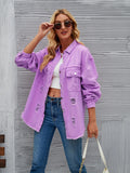 Women's Ripped Denim Jacket Long Sleeve Solid Color Distressed Jean Coat Casual Streetwear Outerwear Spring Summer Lightweight