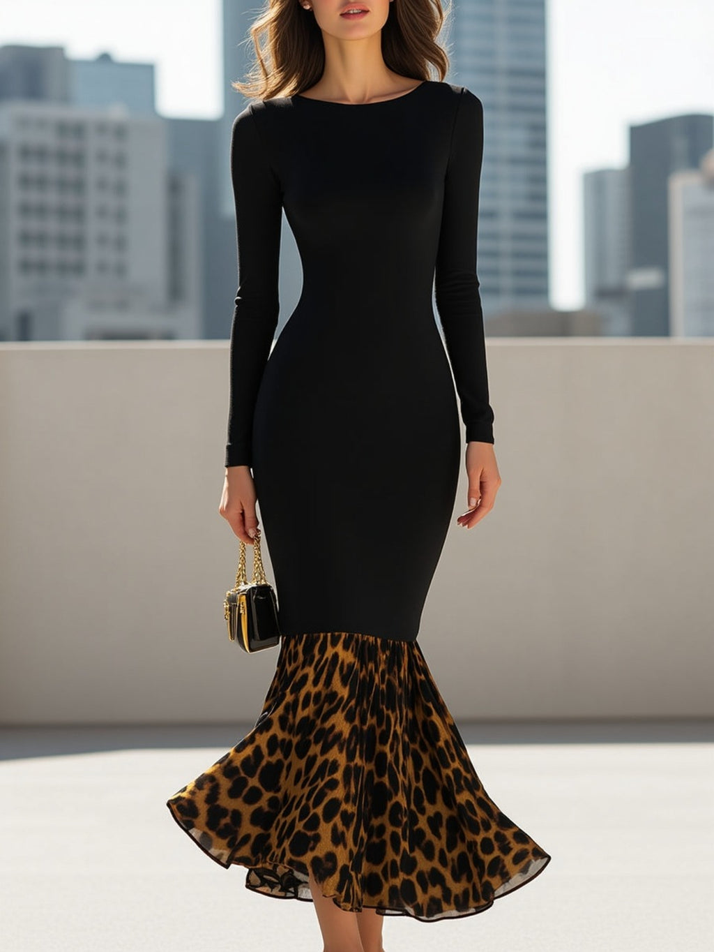Leopard Print Fishtail Bodycon Skirt Women Sexy Vintage Party Dinner Fall Winter Mermaid Hem Skirt S-XXL