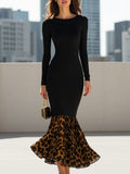 Leopard Print Fishtail Bodycon Skirt Women Sexy Vintage Party Dinner Fall Winter Mermaid Hem Skirt S-XXL