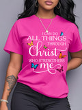 Plus Size Christian Graphic Tee Women I Can Do All Things Through Christ Pink Crew Neck T-Shirt - Colorful Print Inspirational Top